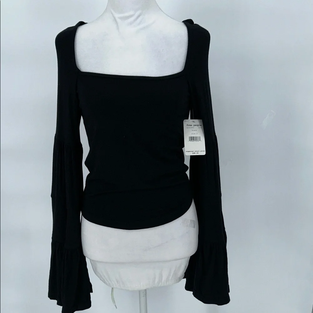 Free People Black Long Sleeve Top Babetown Black Bell Sleeve Size Small - Picture 3 of 10